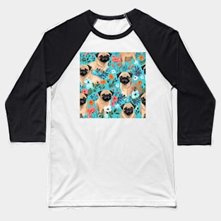 Cute Pugs and Flowers all over Tote Bag Baseball T-Shirt